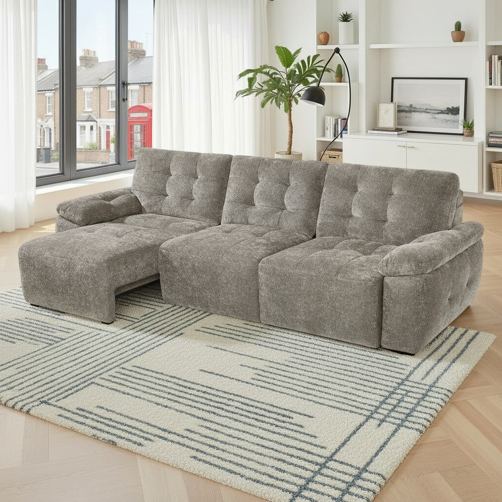 Dallas Electric Sofabed Mushroom Brown Fabric 3 Seater Sofa