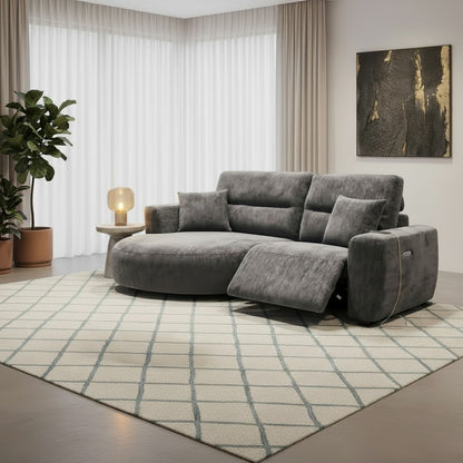 Denver Black Fabric Electric Recliner Rounded Chaise Left Hand Sofa