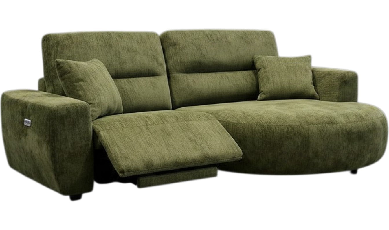 Denver Green Fabric Electric Recliner Rounded Chaise Right Hand Sofa