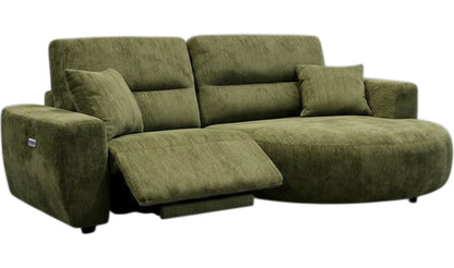 Denver Green Fabric Electric Recliner Rounded Chaise Right Hand Sofa