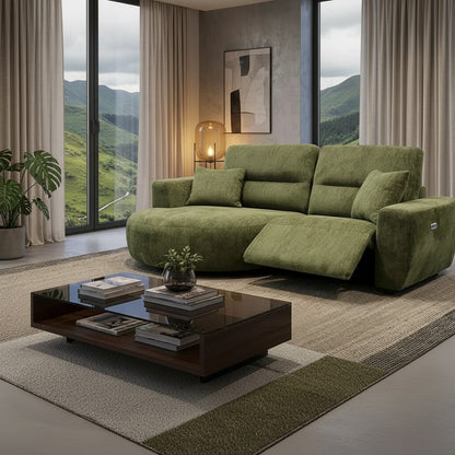 Denver Green Fabric Electric Recliner Rounded Chaise Left Hand Sofa
