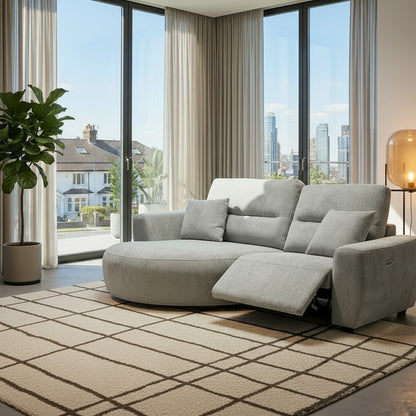 Denver Grey Fabric Electric Recliner Rounded Chaise Left Hand Sofa