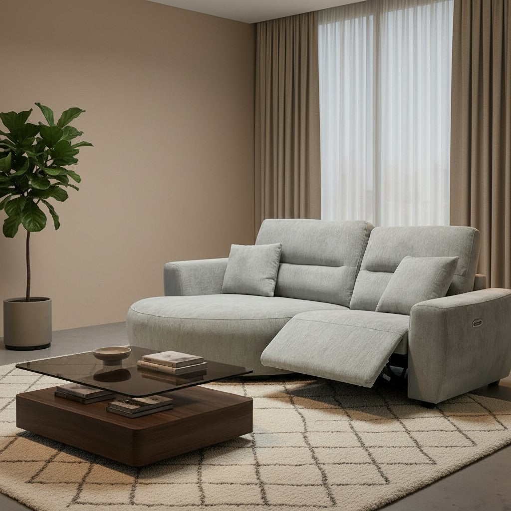 Denver Grey Fabric Electric Recliner Rounded Chaise Left Hand Sofa