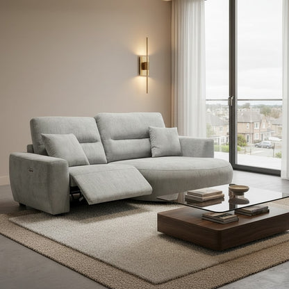 Denver Grey Fabric Electric Recliner Rounded Chaise Right Hand Sofa