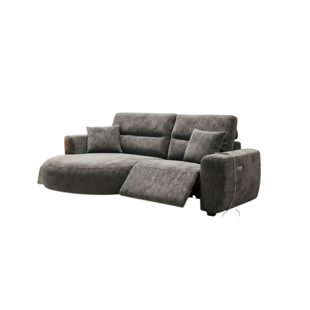 Denver Black Fabric Electric Recliner Rounded Chaise Left Hand Sofa