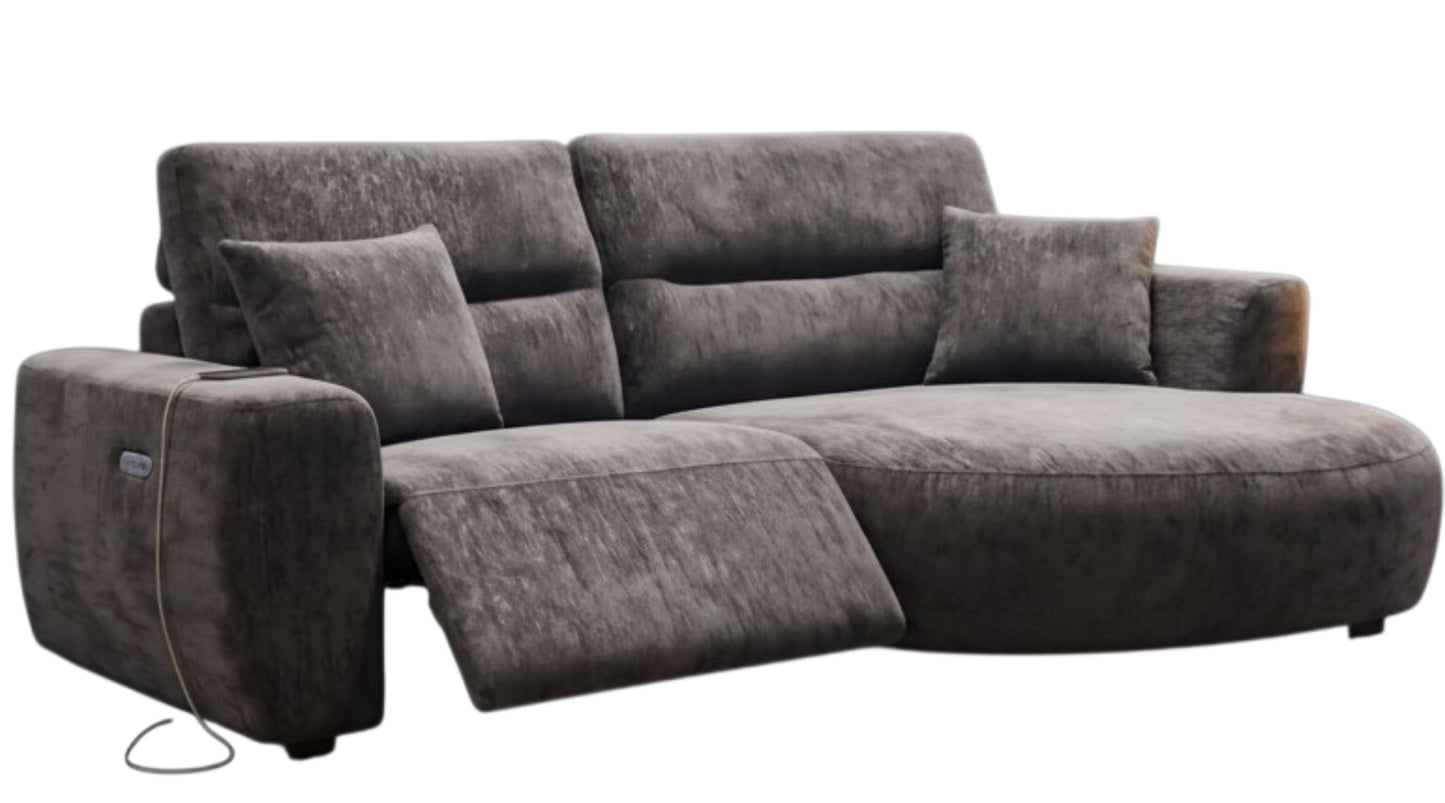 Denver Black Fabric Electric Recliner Rounded Chaise Right Hand Sofa