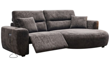 Denver Black Fabric Electric Recliner Rounded Chaise Right Hand Sofa