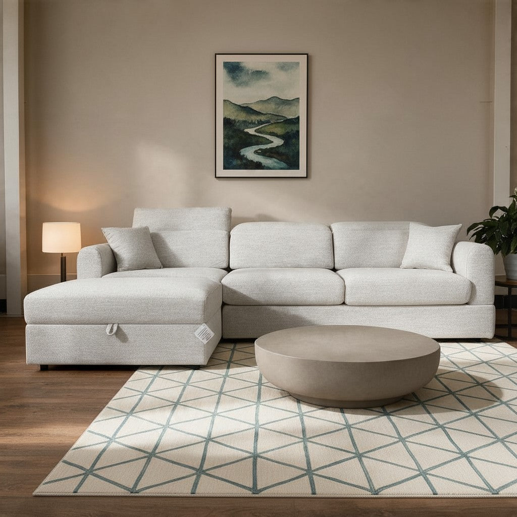 Dexter Beige Fabric Universal Storage Corner Sofa