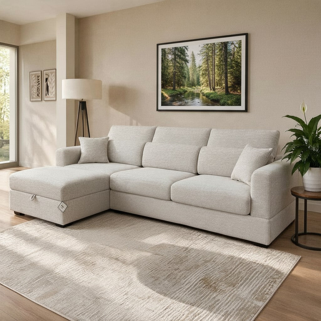Dexter Beige Fabric Universal Storage Corner Sofa