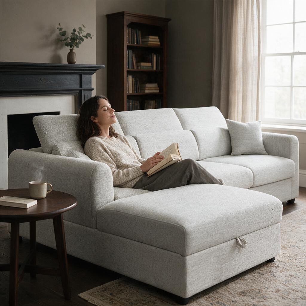Dexter Beige Fabric Universal Storage Corner Sofa