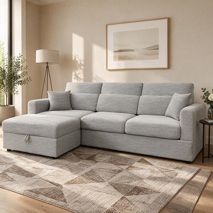 Dexter Grey Fabric Universal Storage Corner Sofa