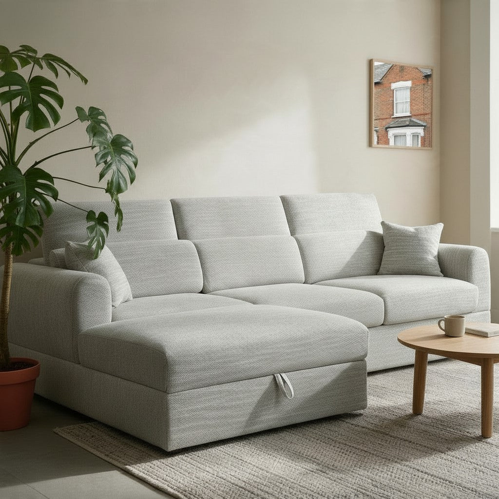 Dexter Grey Fabric Universal Storage Corner Sofa