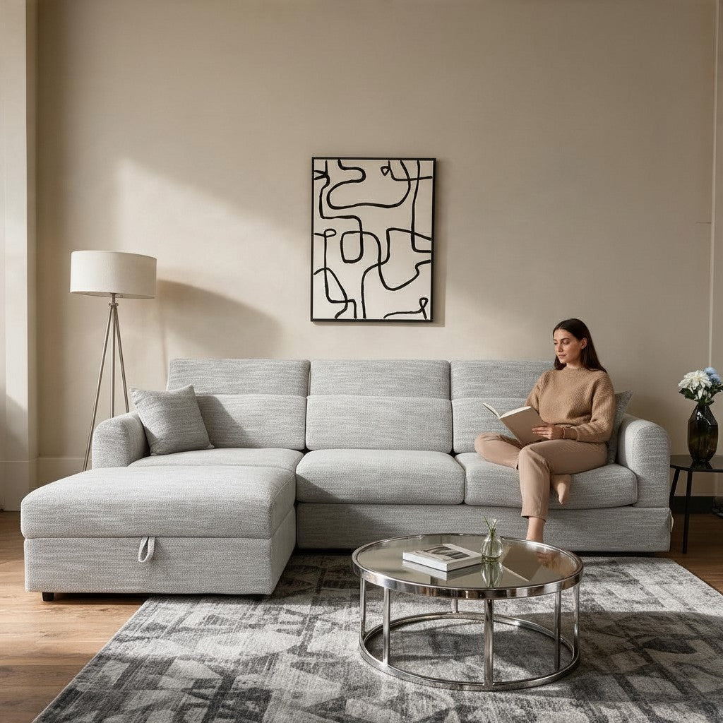 Dexter Grey Fabric Universal Storage Corner Sofa