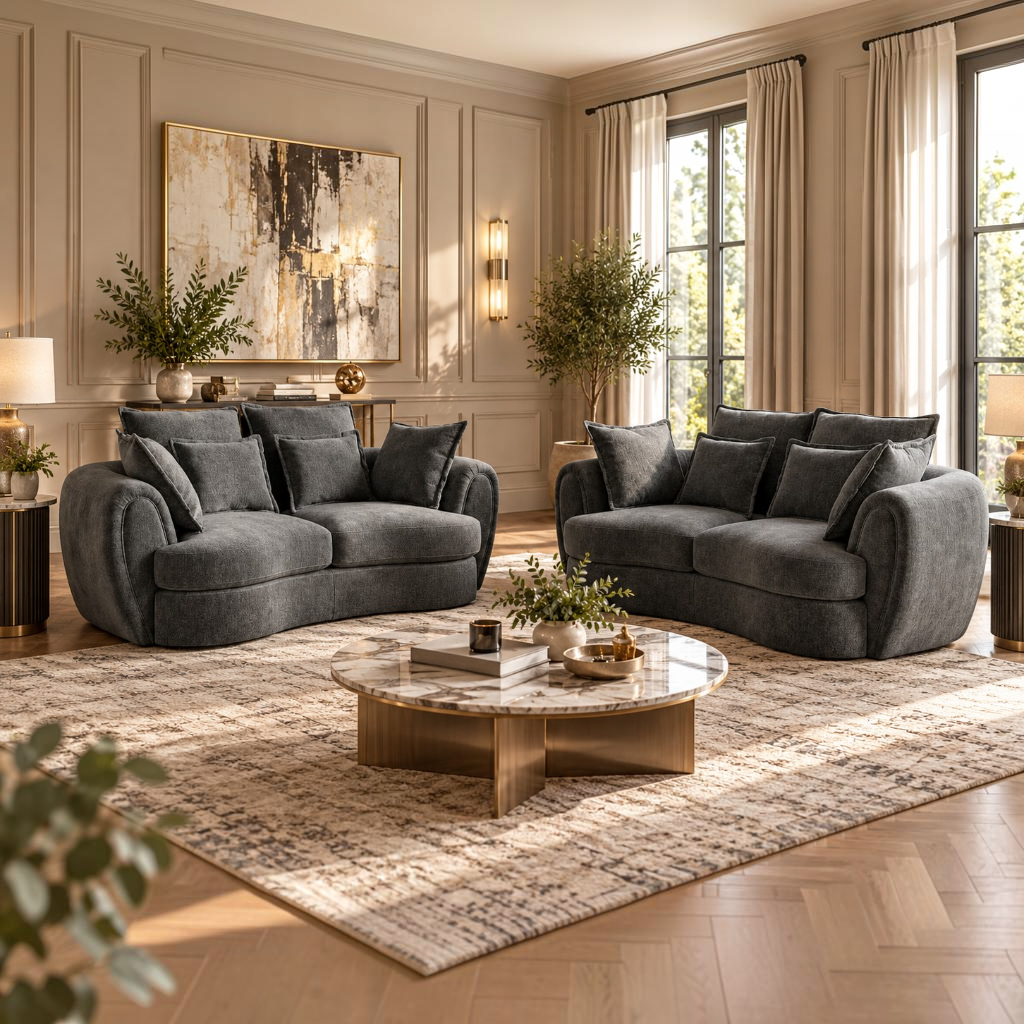 Dorchester Charcoal Grey Fabric 3+2 Sofa Suite