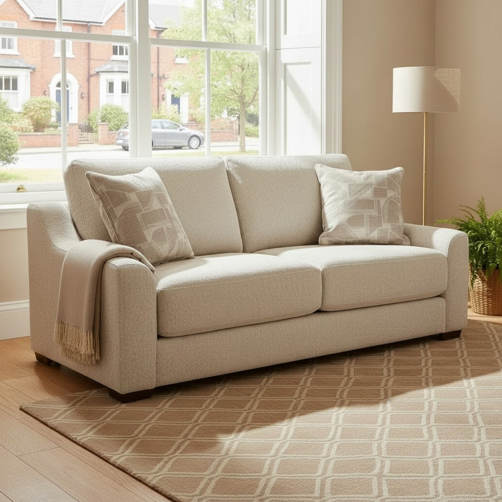Douglas Beige Fabric 3 Seater Sofa