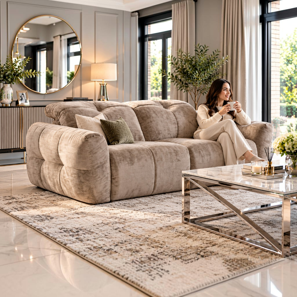 Faringdon Electric Power Recliner Beige Fabric 2 Seater Sofa