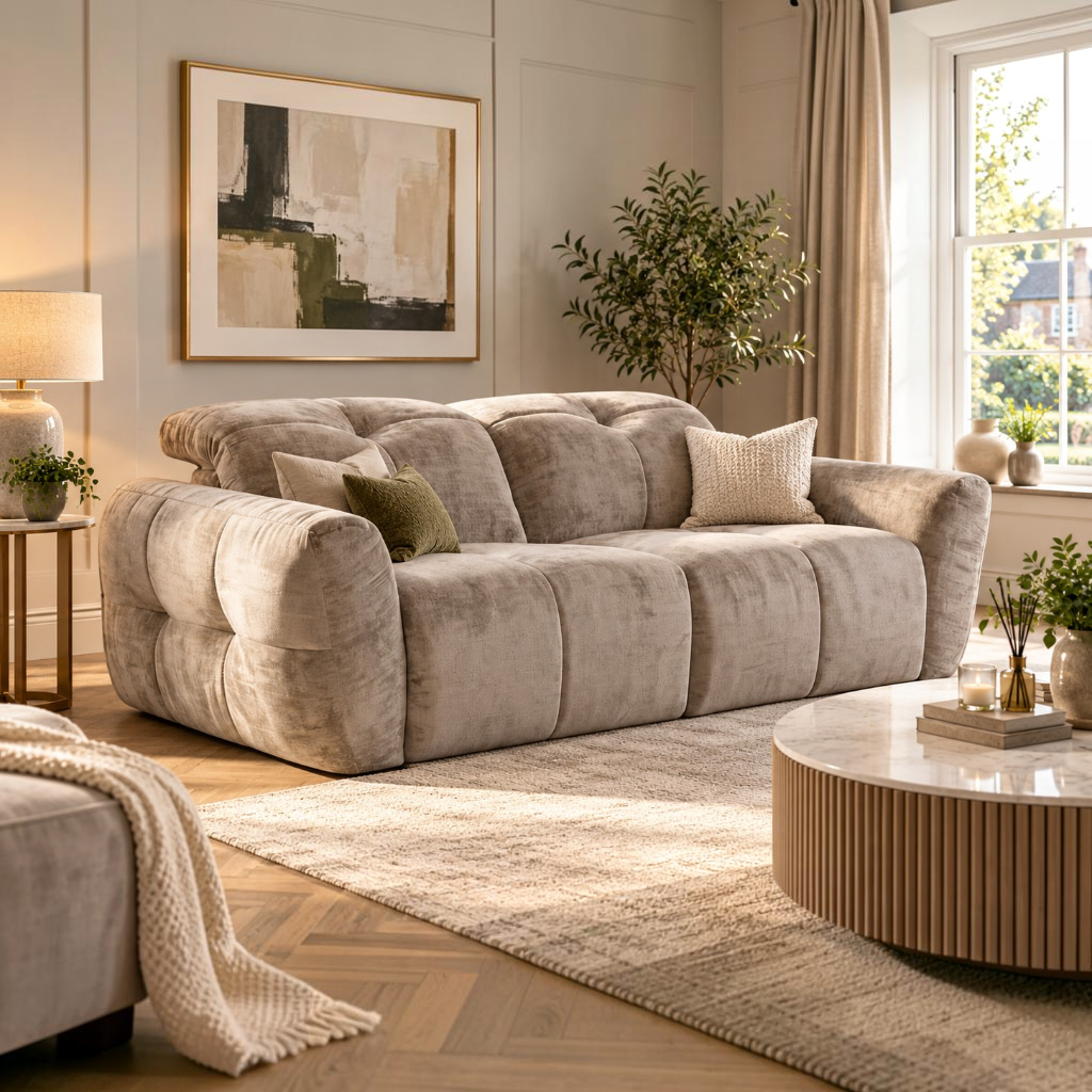 Faringdon Electric Power Recliner Beige Fabric 3 Seater Sofa