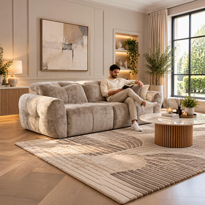 Faringdon Electric Power Recliner Beige Fabric 3 Seater Sofa
