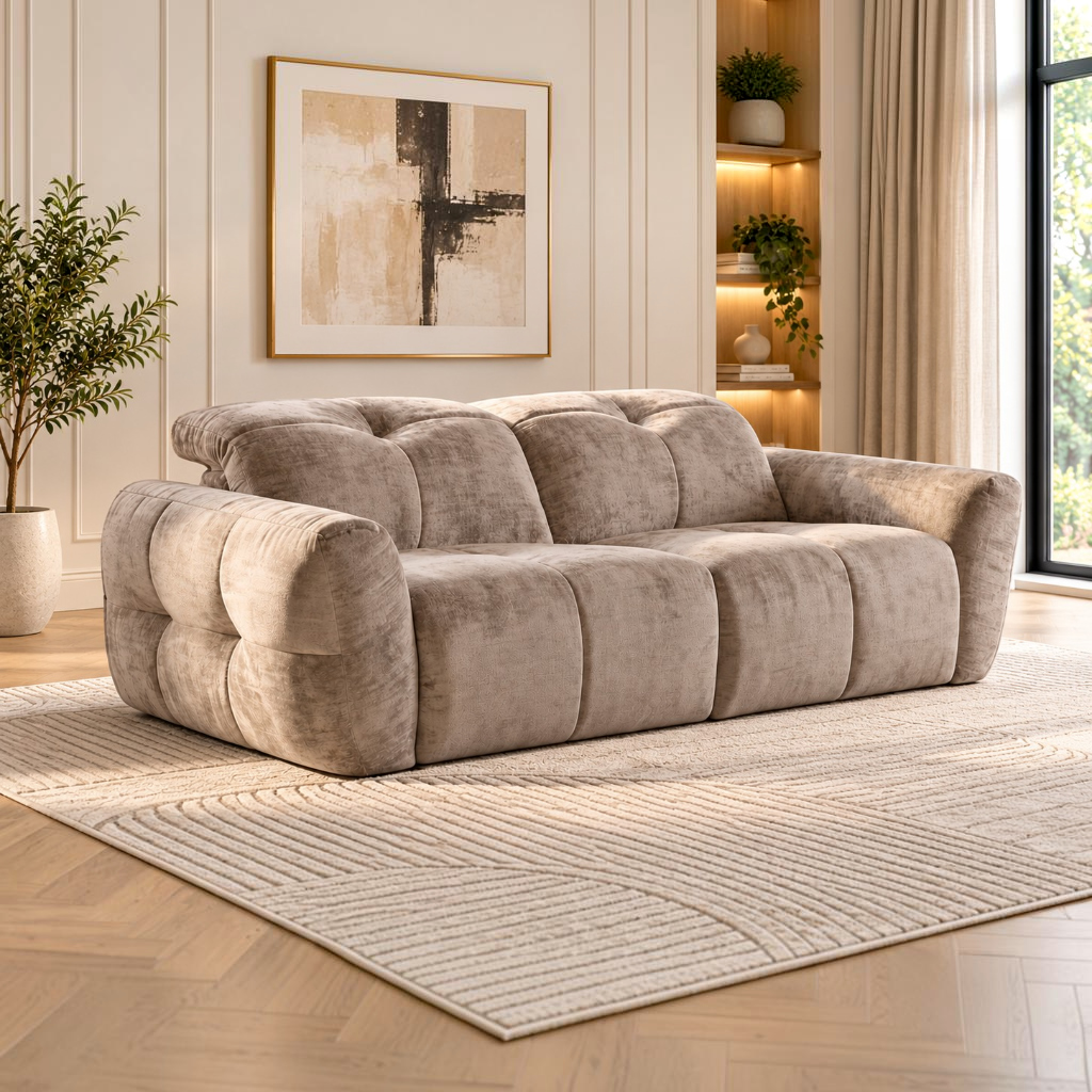 Faringdon Electric Power Recliner Beige Fabric 3 Seater Sofa