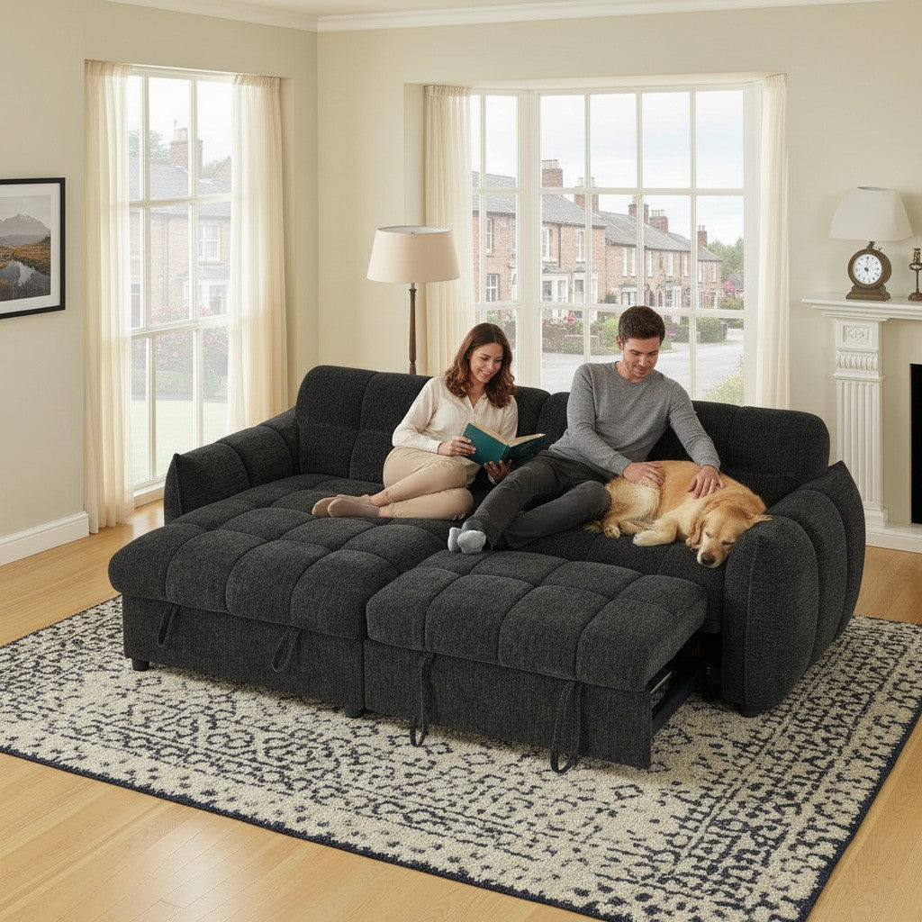 Florida Sofabed Black Fabric Universal Storage Corner Sofa