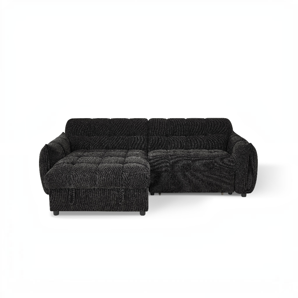Florida Sofabed Black Fabric Universal Storage Corner Sofa