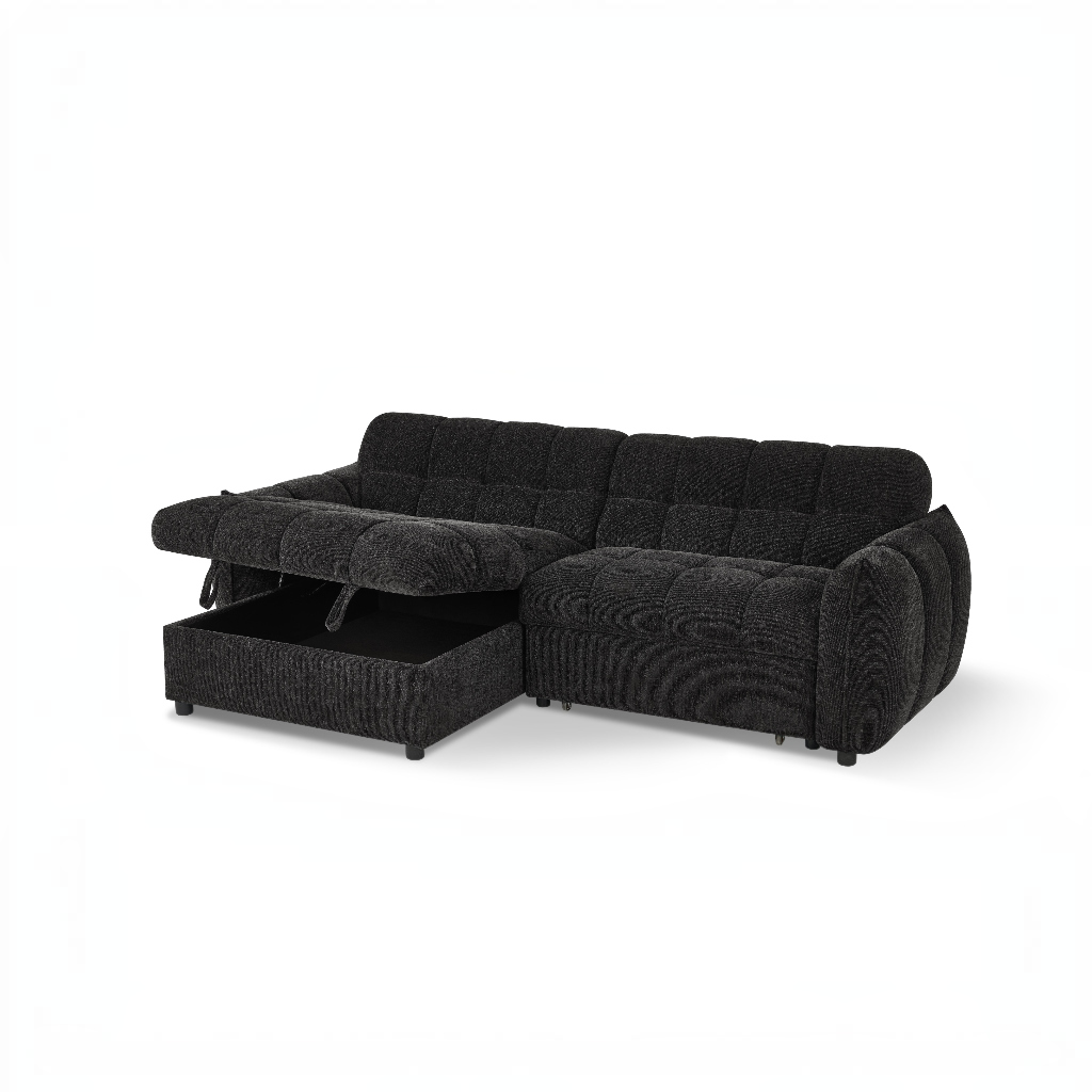 Florida Sofabed Black Fabric Universal Storage Corner Sofa