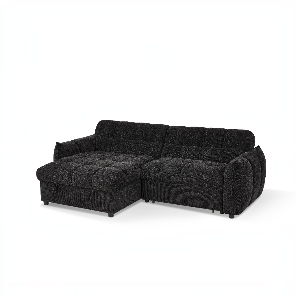 Florida Sofabed Black Fabric Universal Storage Corner Sofa