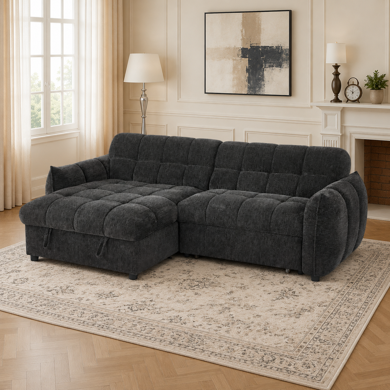 Florida Sofabed Grey Fabric Universal Storage Corner Sofa