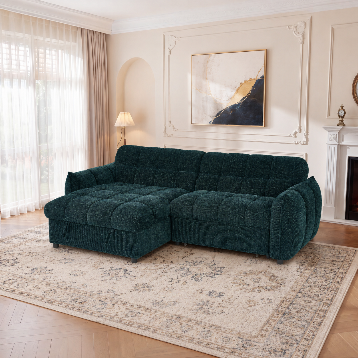 Florida Sofabed Teal Green Fabric Universal Storage Corner Sofa