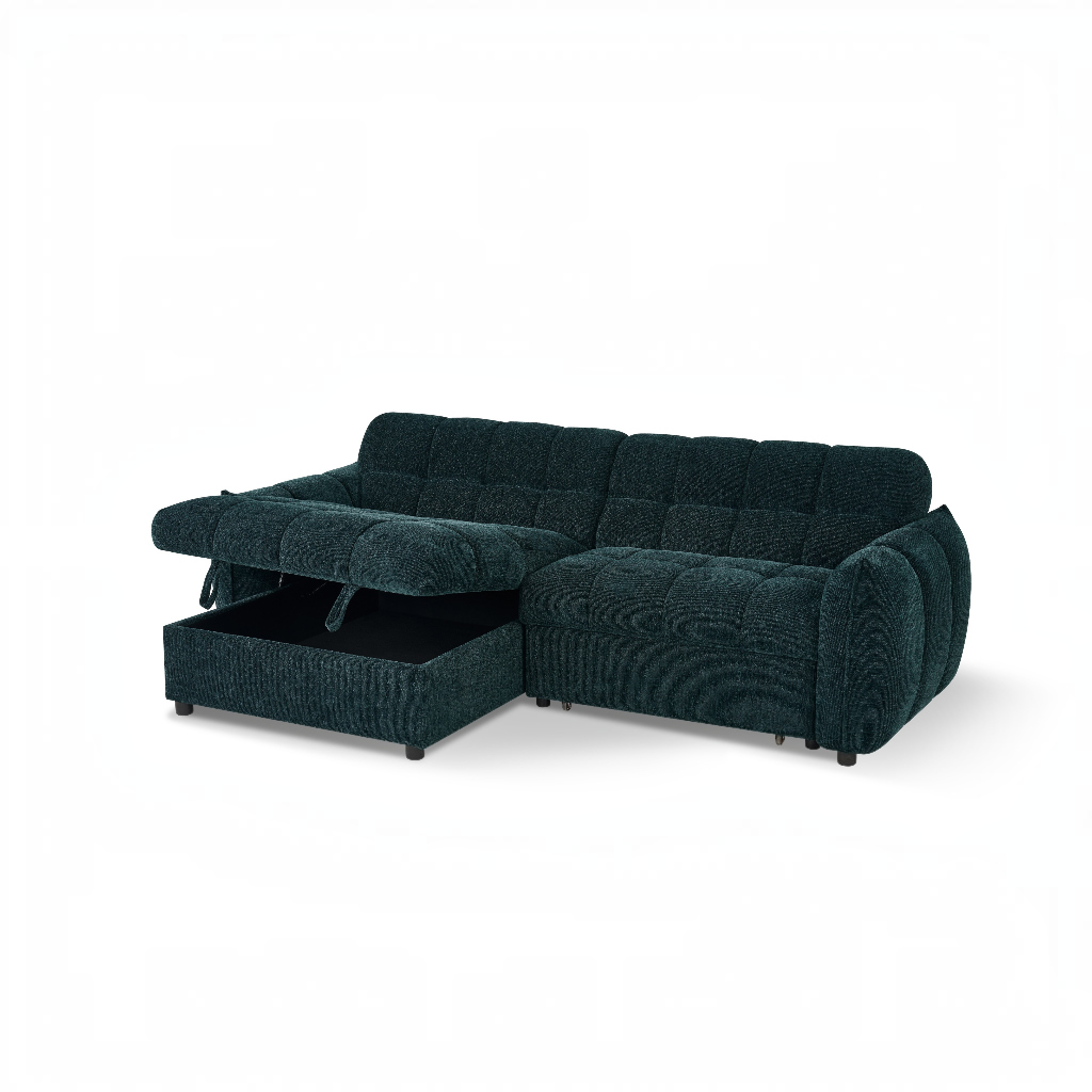 Florida Sofabed Teal Green Fabric Universal Storage Corner Sofa