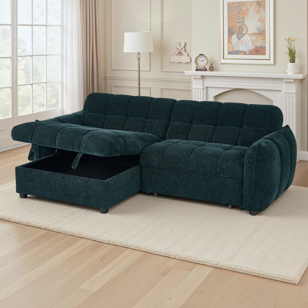 Florida Sofabed Teal Green Fabric Universal Storage Corner Sofa