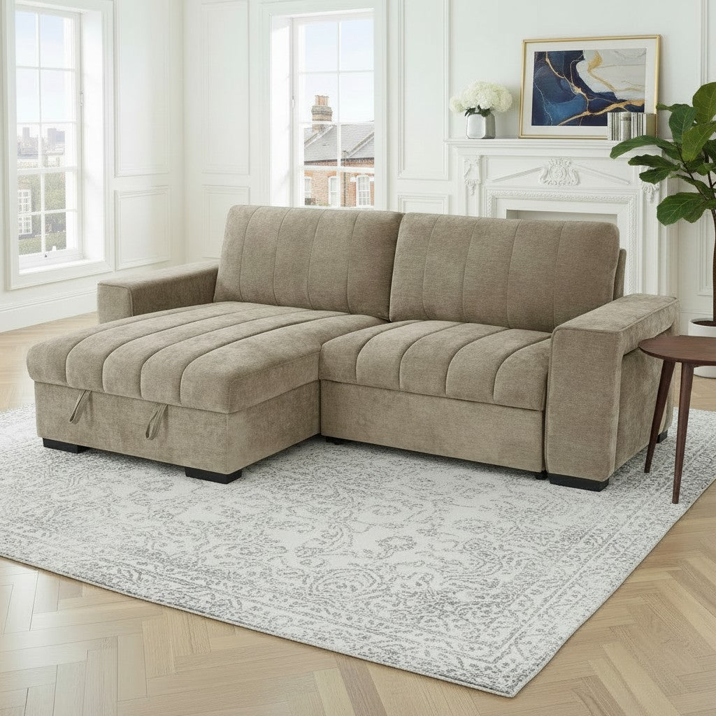 Franklin Sofabed Beige Fabric Universal Storage Corner Sofa