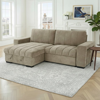 Franklin Sofabed Beige Fabric Universal Storage Corner Sofa
