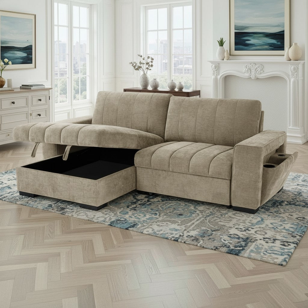 Franklin Sofabed Beige Fabric Universal Storage Corner Sofa