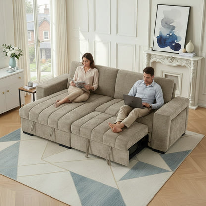 Franklin Sofabed Beige Fabric Universal Storage Corner Sofa