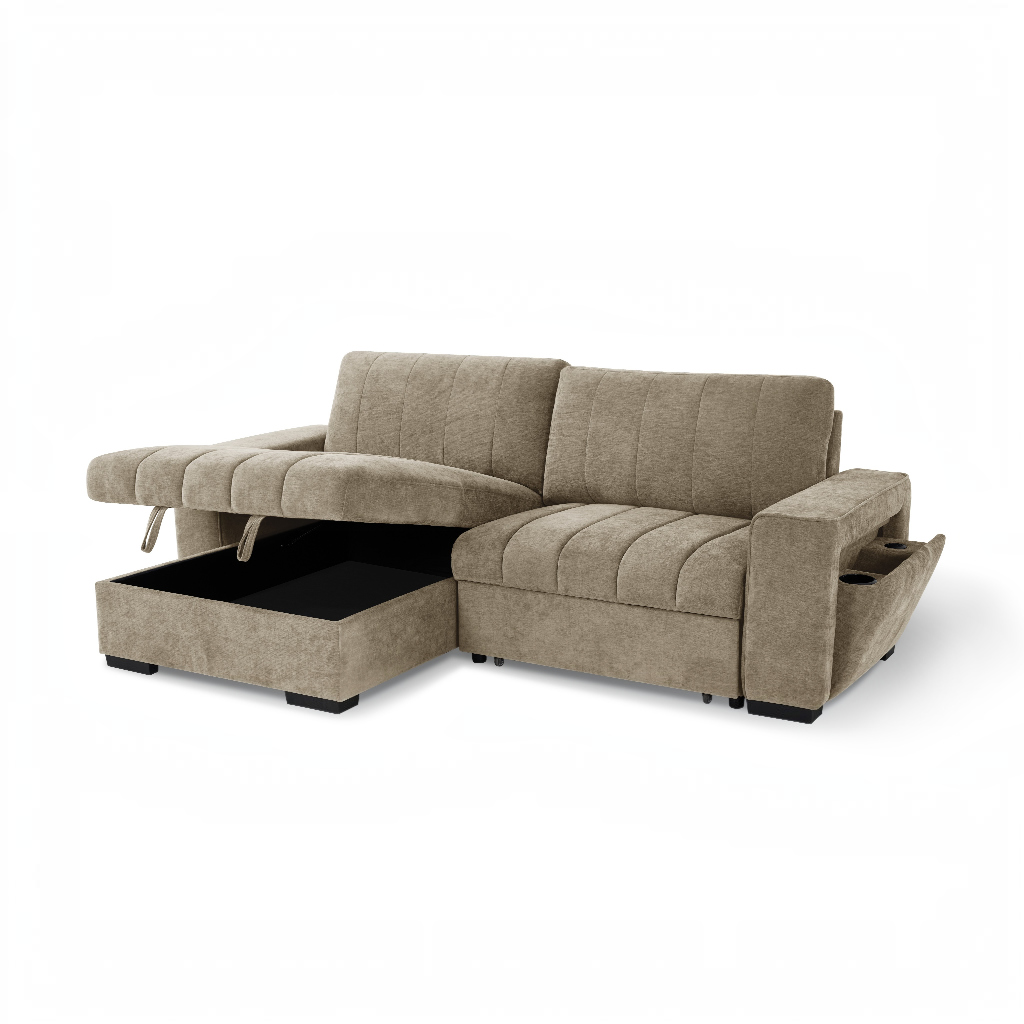 Franklin Sofabed Beige Fabric Universal Storage Corner Sofa