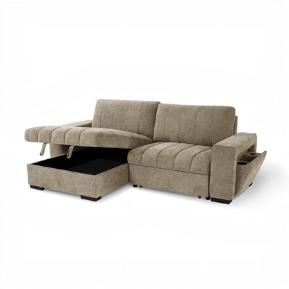 Franklin Sofabed Beige Fabric Universal Storage Corner Sofa