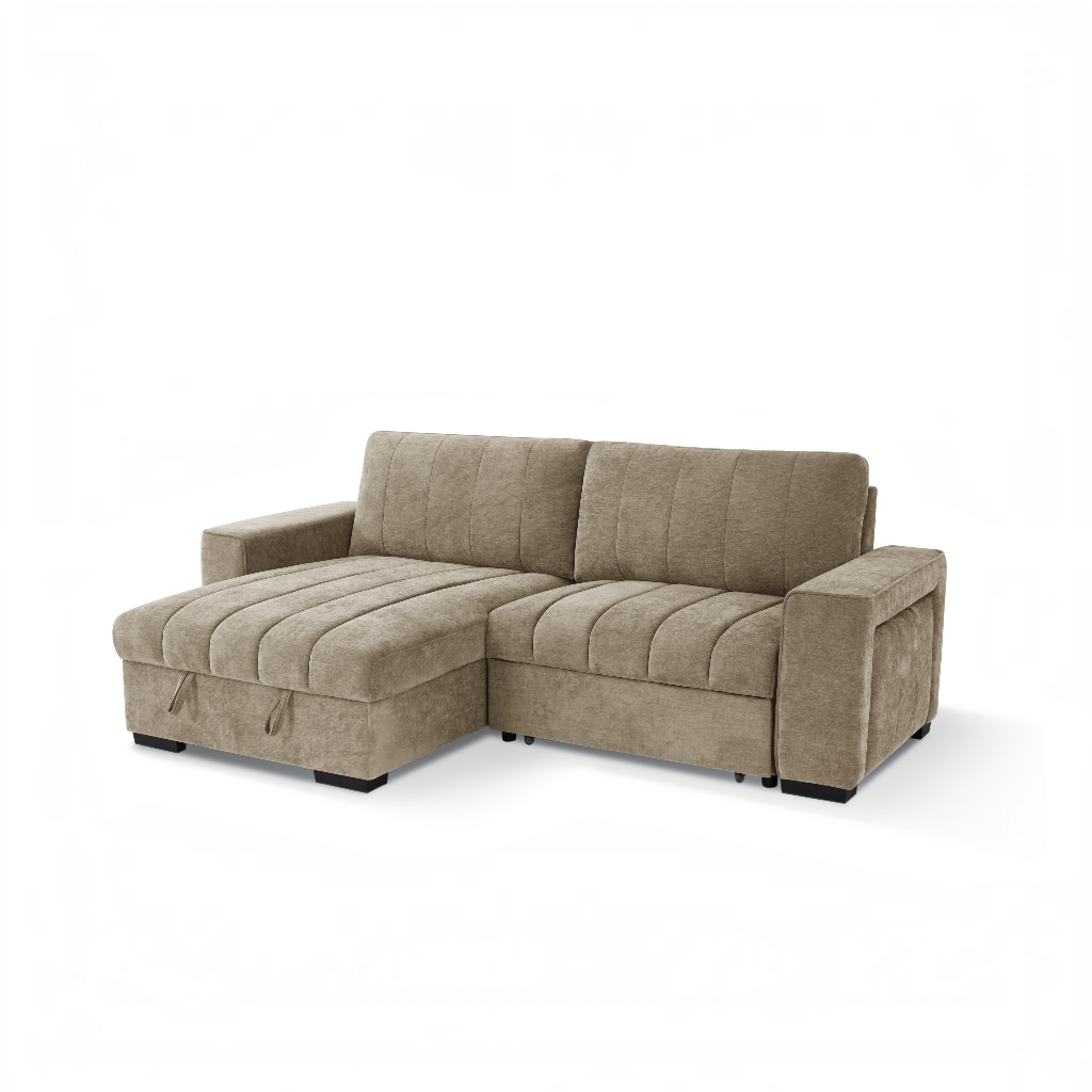 Franklin Sofabed Beige Fabric Universal Storage Corner Sofa