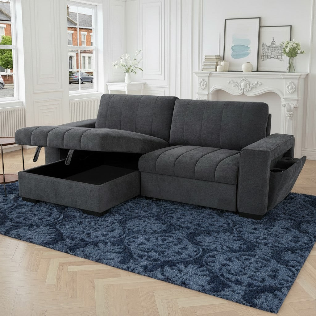 Franklin Sofabed Grey Fabric Universal Storage Corner Sofa