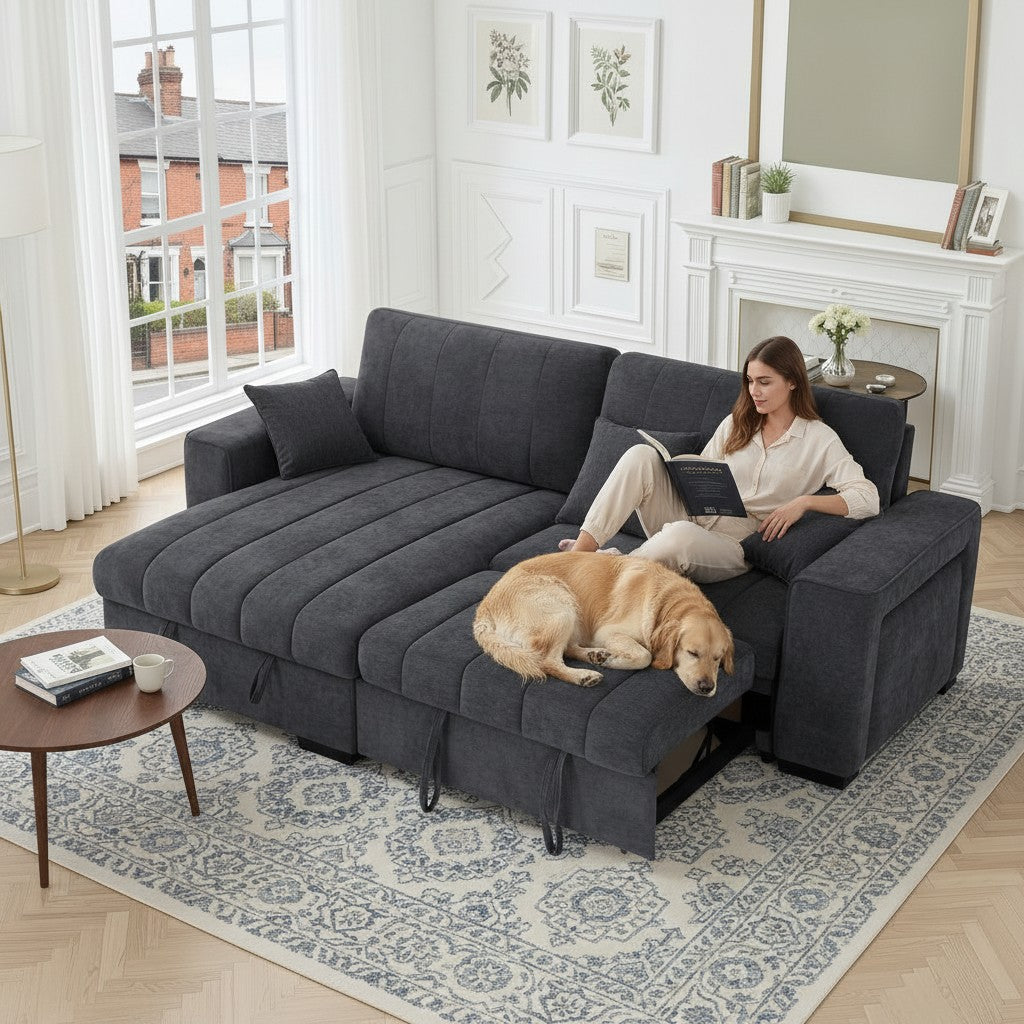 Franklin Sofabed Grey Fabric Universal Storage Corner Sofa