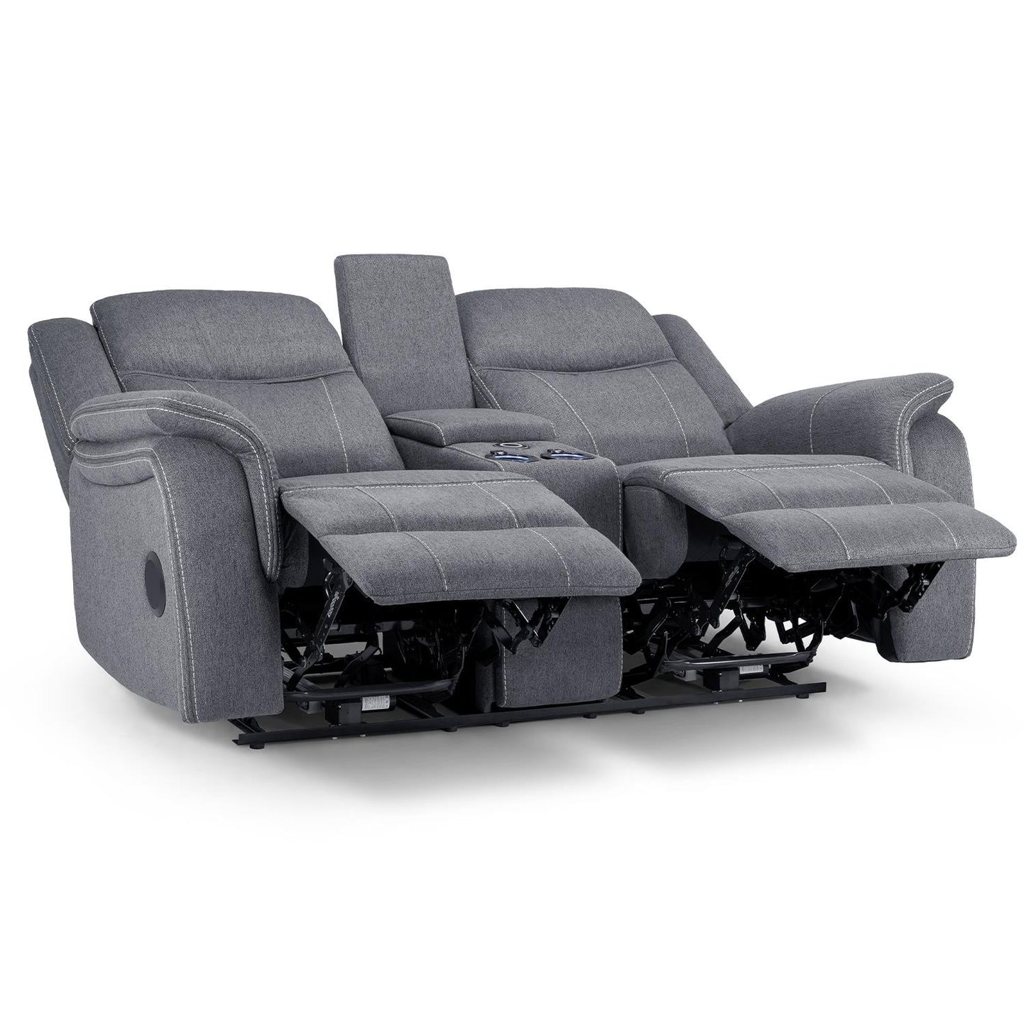 Galaxy Tech Electric Recliner Grey Fabric Cinema 2 Seater Sofa