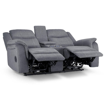 Galaxy Tech Electric Recliner Grey Fabric Cinema 2 Seater Sofa