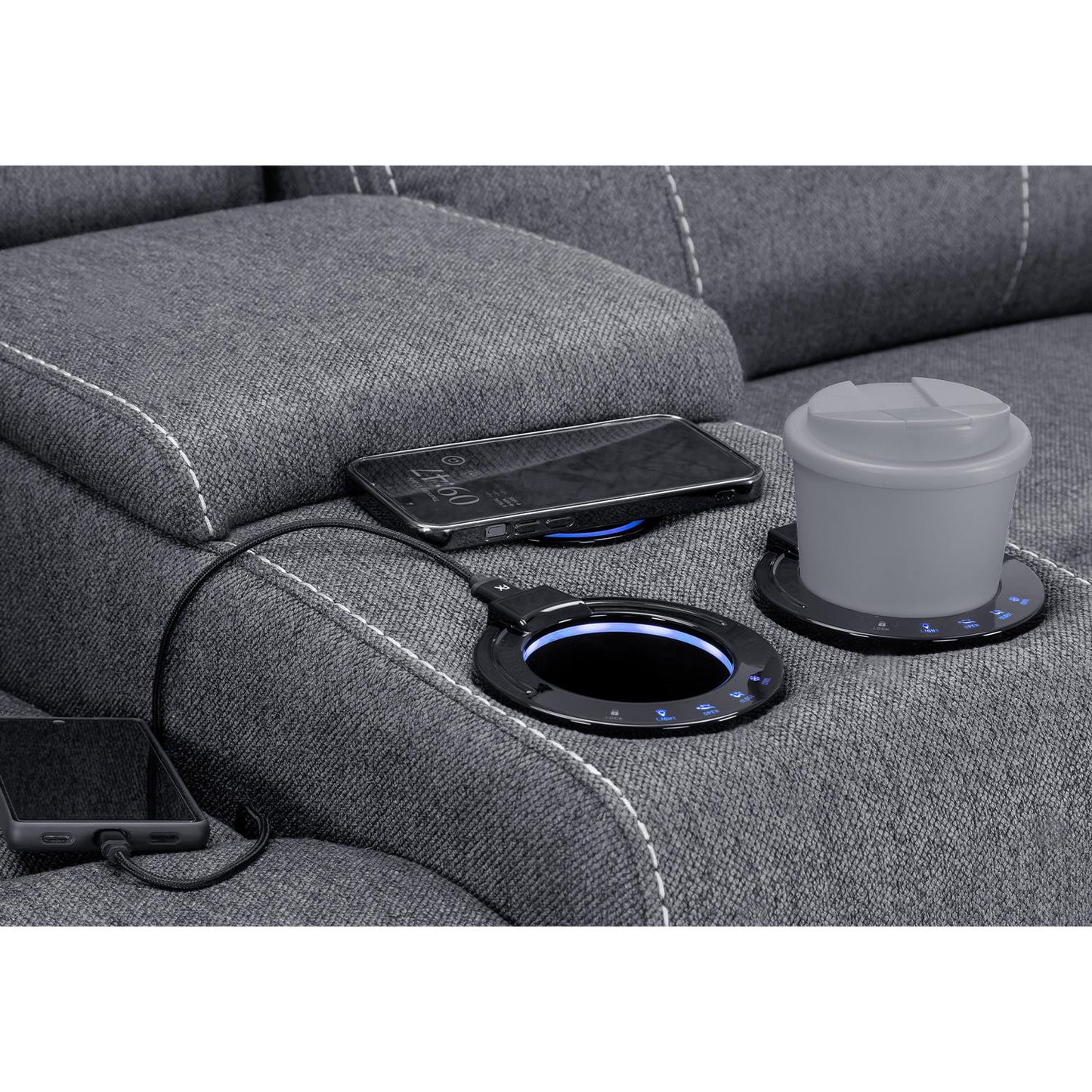 Galaxy Tech Electric Recliner Grey Fabric Cinema 2 Seater Sofa