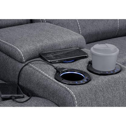Galaxy Tech Electric Recliner Grey Fabric Cinema 2 Seater Sofa