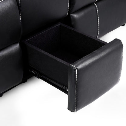 Galaxy Tech Electric Recliner Black Faux Leather Cinema Console 3+2 Sofa Suite