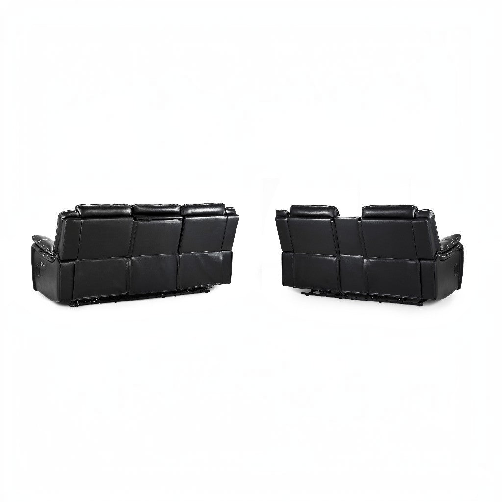 Galaxy Tech Electric Recliner Black Faux Leather Cinema Console 3+2 Sofa Suite