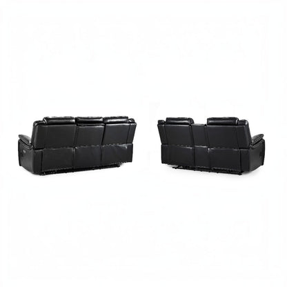Galaxy Tech Electric Recliner Black Faux Leather Cinema Console 3+2 Sofa Suite