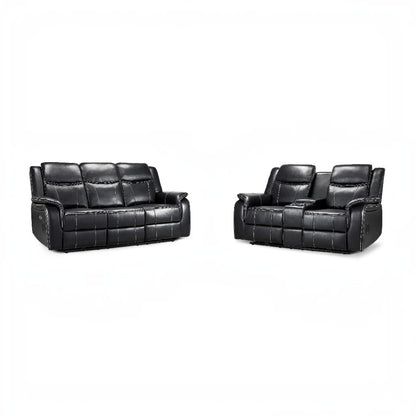 Galaxy Tech Electric Recliner Black Faux Leather Cinema Console 3+2 Sofa Suite