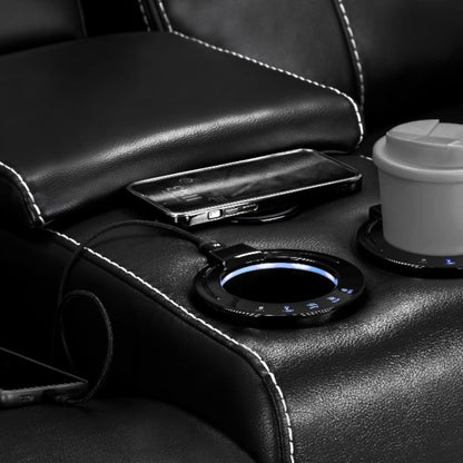 Galaxy Tech Electric Recliner Black Faux Leather Cinema Console 3+2 Sofa Suite
