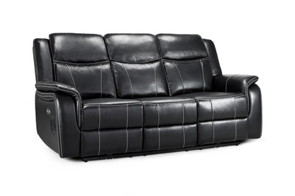 Galaxy Tech Electric Recliner Black Leather Cinema Console 3 Seater Sofa